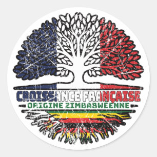 Sticker Rond Zimbabwe Drapeau des racines d'arbres de France