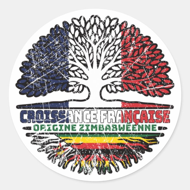 Sticker Rond Zimbabwe Drapeau des racines d'arbres de France (Devant)