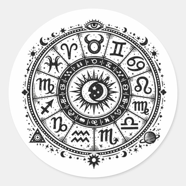 Sticker Rond Zodiac Arcana — Les Douze Signes par BurnsInHell (Devant)