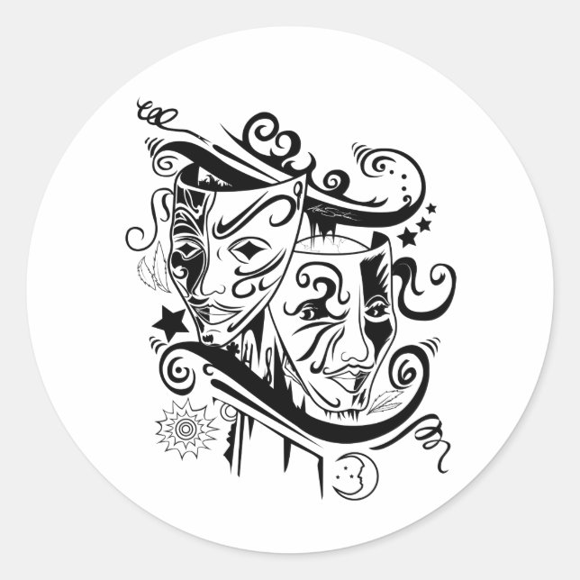 Sticker Rond Zodiac - Gemini - Noir & Blanc (Devant)