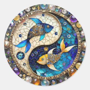 Sticker Rond Zodiac - Poissons de poisson Yin et Yang