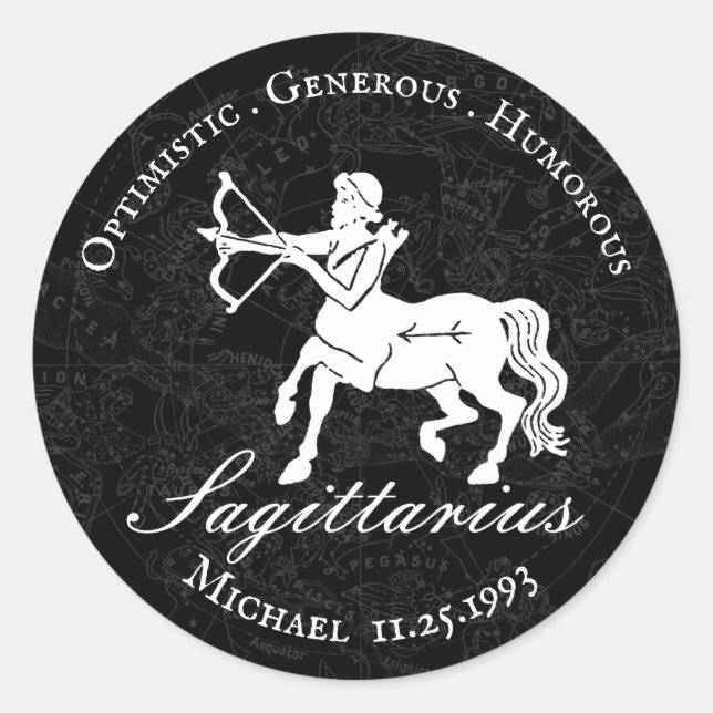 Sticker Rond Zodiac Sagittaire Astrologie Personnalisé Vintage  (Devant)