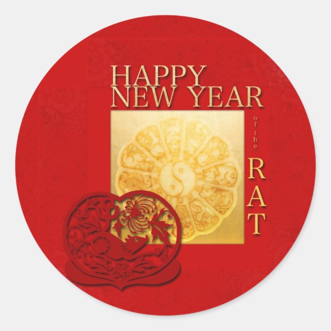Sticker Rond Zodiac signes Yin Yang Rat chinois Année 2020 Roun (Devant)