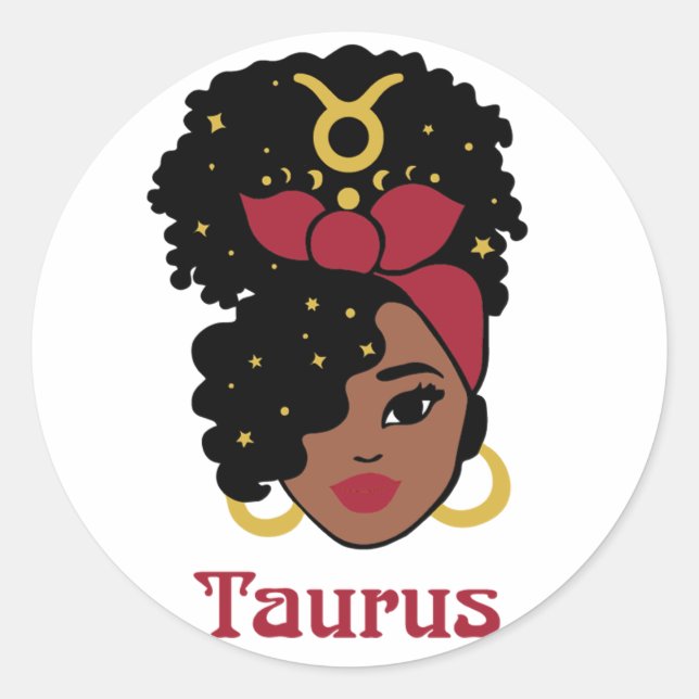 Sticker Rond Zodiac Taurus, femme noire (Devant)