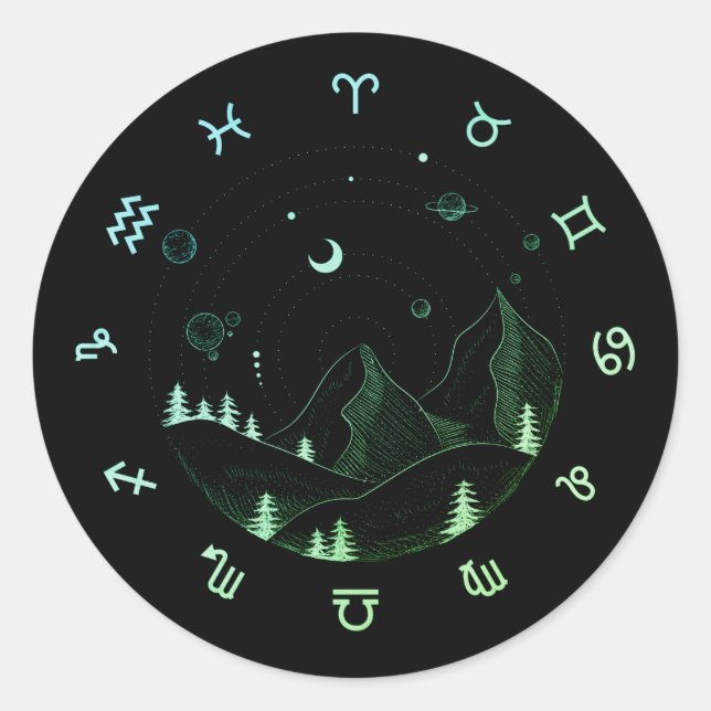 Sticker Rond Zodiac Wheel Mountain Landscape (Devant)