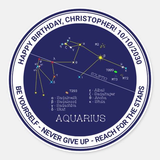 Sticker Rond Zodiaque Aquarius (Devant)