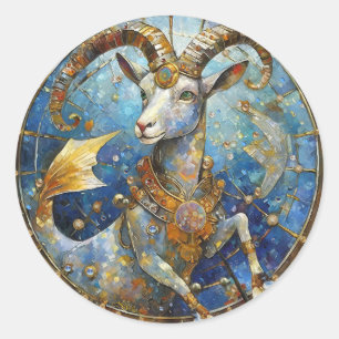 Sticker Rond Zodiaque - Capricorne la Chèvre de mer
