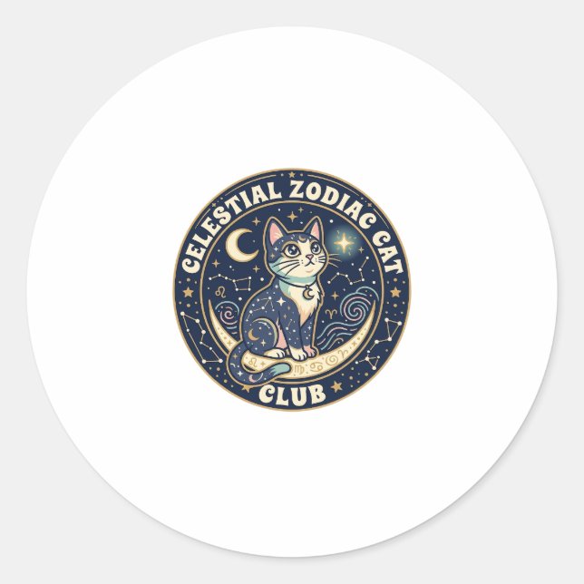 Sticker Rond Zodiaque céleste Chat Mignon T-Shirt Design - Cel (Devant)