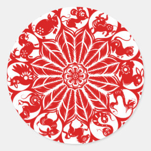 Sticker Rond Zodiaque chinois Papercut de cercle