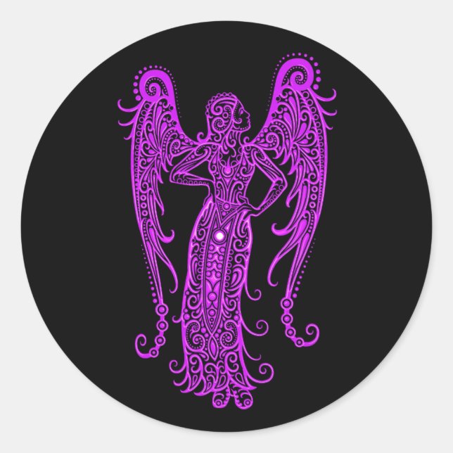 Sticker Rond Zodiaque de virus violet complexe sur le noir (Devant)