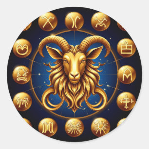 Sticker Rond Zodiaque doré Capricorne Cadeau d'horoscope élégan