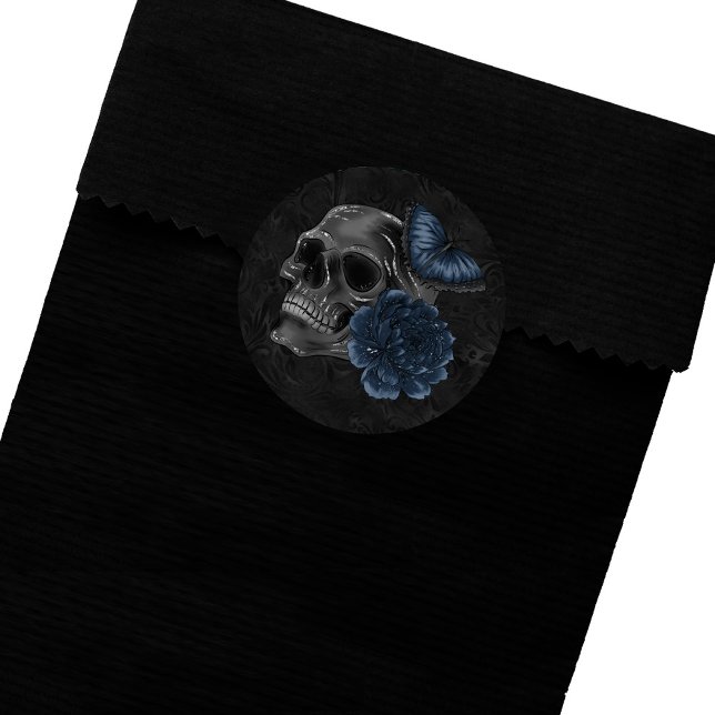 Sticker Rond Zodiaque magic | Dark Navy Blue Gothic Skull (Créateur téléchargé)