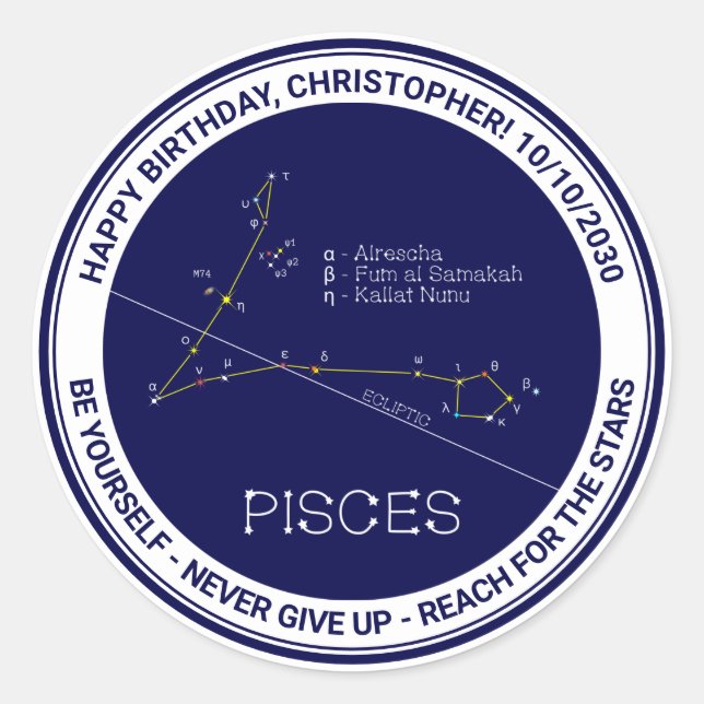 Sticker Rond Zodiaque Pisces (Devant)