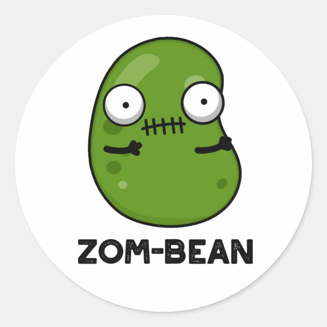 Sticker Rond Zom-bean Drôle Halloween Zombie Bean Pun (Devant)