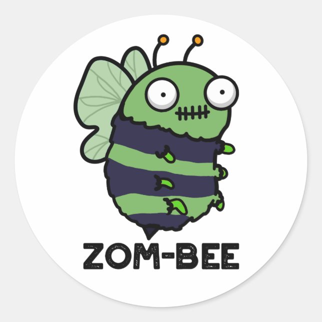 Sticker Rond Zom-bee Drôle Halloween Zombie Bee Pun (Devant)