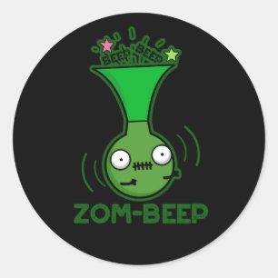 Sticker Rond Zom-beep Funny Zombie Honker Pun Dark BG