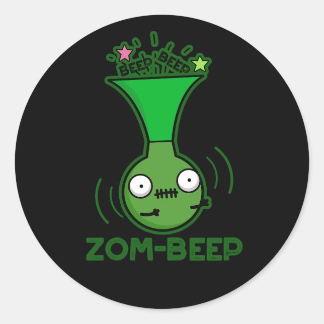 Sticker Rond Zom-beep Funny Zombie Honker Pun Dark BG (Devant)
