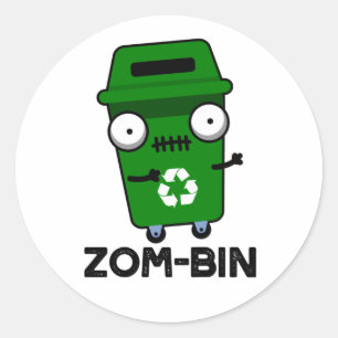 Sticker Rond Zom-bin Funny Halloween Zombie Trash Bin Pun