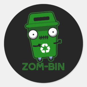 Sticker Rond Zom bin Funny Zombie Trash Bin Pun Dark BG