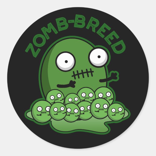 Sticker Rond Zom-breed Funny Zombie Breed Pun Dark BG (Devant)