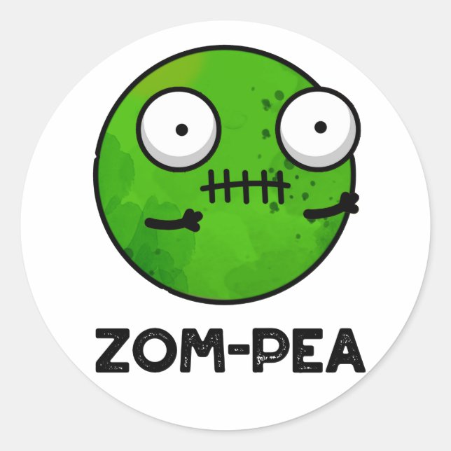 Sticker Rond Zom-pea Drôle Halloween Zombie Pea Pun (Devant)