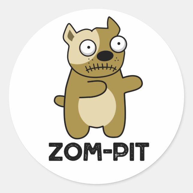 Sticker Rond Zom-pit Funny Halloween Zombie Pit Bull Pun (Devant)