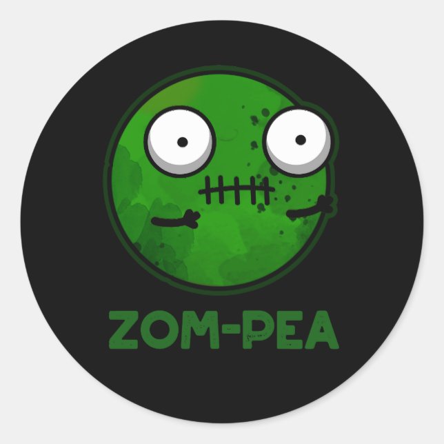 Sticker Rond Zom-pois amusant Zombie Pea Pun Dark BG (Devant)