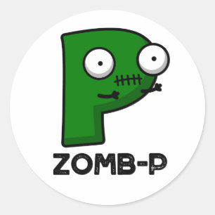 Sticker Rond Zomb-P Funny Halloween Zombie Alphabet Pun