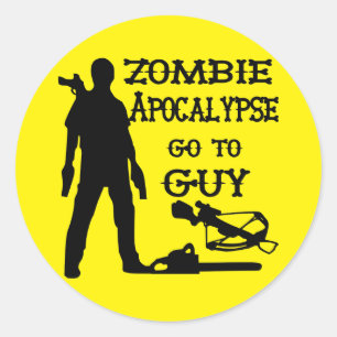 Sticker Rond Zombie Apocalypse Aller À Guy (Armes)