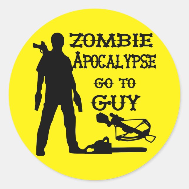 Sticker Rond Zombie Apocalypse Aller À Guy (Armes) (Devant)