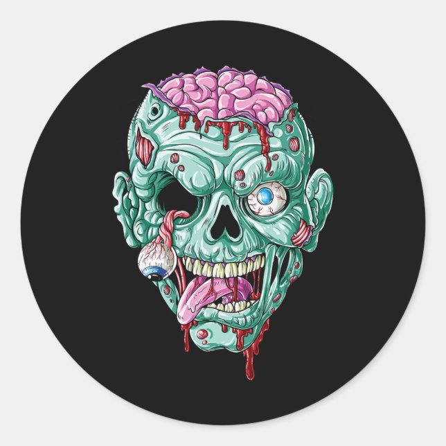 Sticker Rond Zombie Cerveau Visage Halloween Garçons Hommes Fem (Devant)