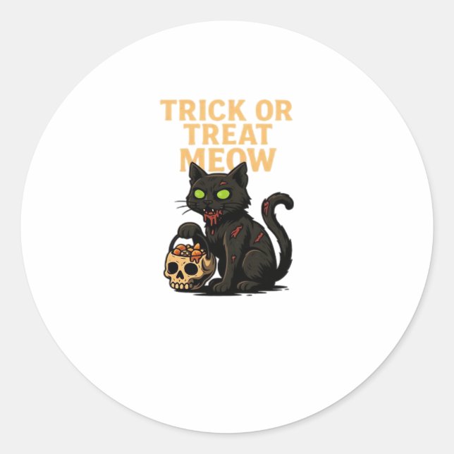 Sticker Rond Zombie Chat - Tricoter ou traiter Meow Halloween D (Devant)
