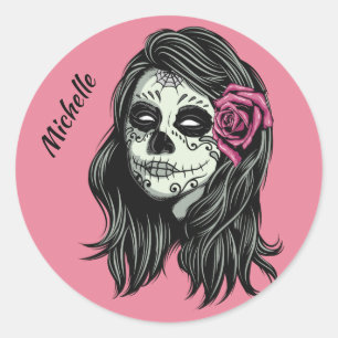 Sticker Rond Zombie Femme personnalisation nom & couleur autoco