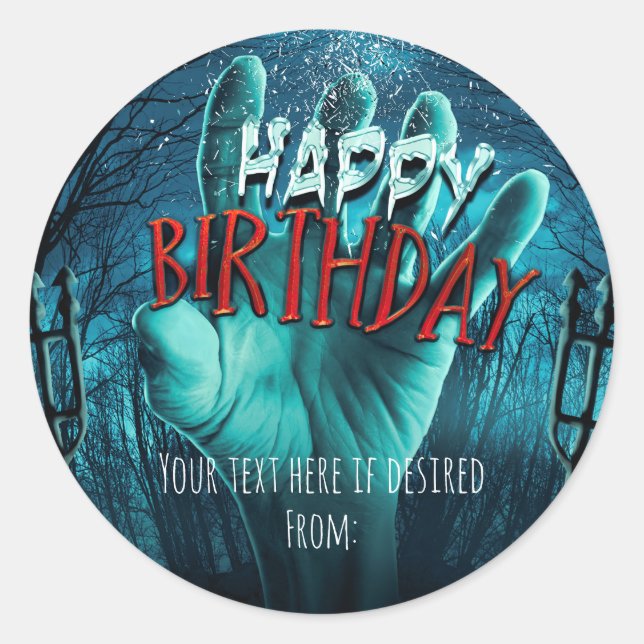 Sticker Rond Zombie Joyeux Anniversaire (Devant)