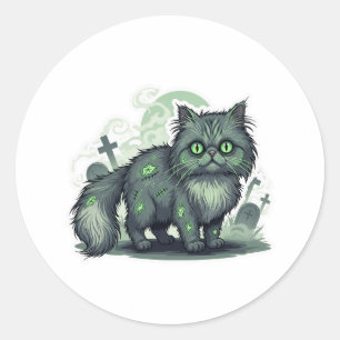 Sticker Rond Zombie Perse - Fluffy Perse Chat Halloween