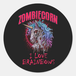 Sticker Rond Zombie Unicorn I Love Brainbows Punk Gothic Goth H