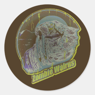 Sticker Rond Zombie Walrus