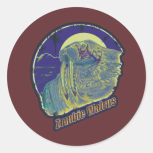 Sticker Rond Zombie Walrus
