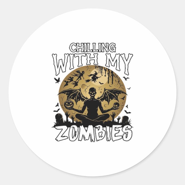 Sticker Rond Zombies glaçants Halloween Démon ailé Lune Tombe (Devant)