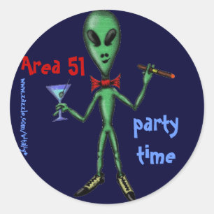 Sticker Rond Zone 51 amusant alien de la fête caricature art au