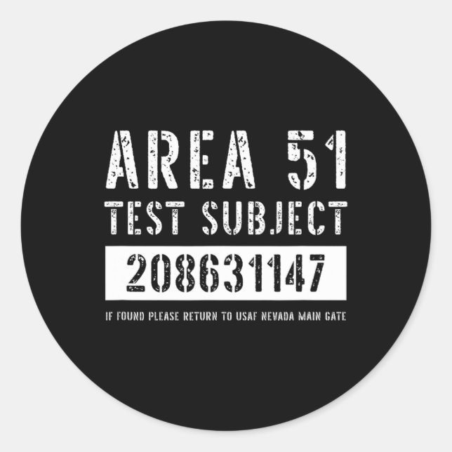 Sticker Rond Zone 51 Objet de l'essai 1147 Enlèvement d'Aliens  (Devant)