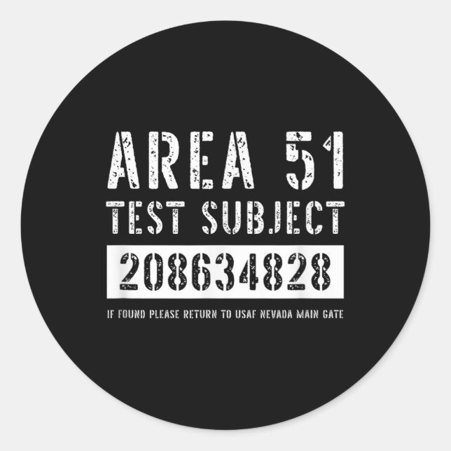 Sticker Rond Zone 51 Objet de l'essai 4828 Enlèvement d'Aliens  (Devant)