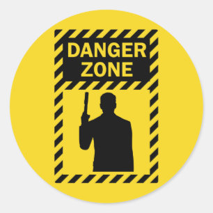 Sticker Rond ZONE DE DANGER ! - Signe et silhouette