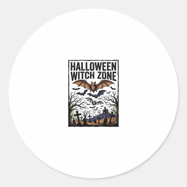 Sticker Rond Zone de sorcière d'Halloween Dessin de chauves-sou (Devant)