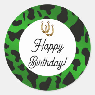 Sticker Rond Zones de vache verte et noire Anniversaire