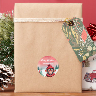 Sticker Rond zoo animal singe mignon Père Noël Noël