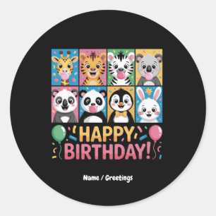 Sticker Rond Zoo Animaux Faune Anniversaire Fête Zoo Jour Drôle