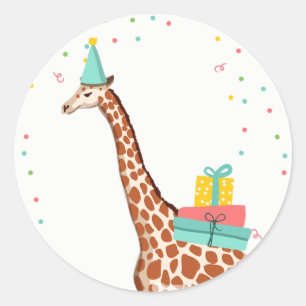 Sticker Rond Zoo Fête Animaux Safari Jungle Wild Giraffe