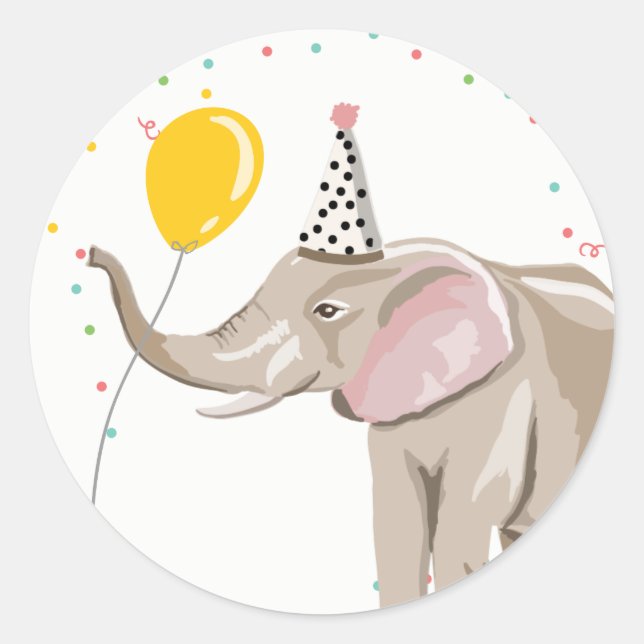 Sticker Rond Zoo Party Animaux Safari Jungle Wild Elephant (Devant)