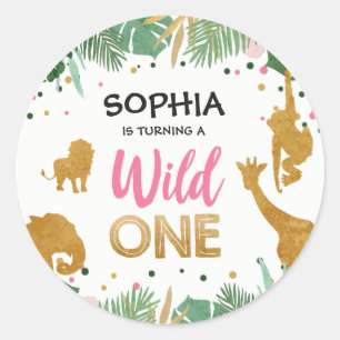 Sticker Rond Zoo Party Favoriser Tags Safari Jungle Wild One Gi